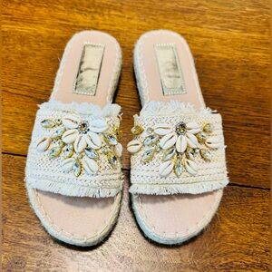 Embellished Cream Slide Sandals